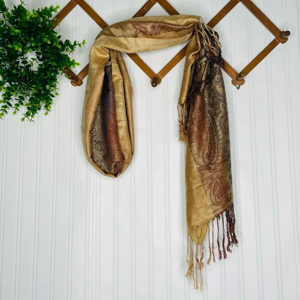 Giuliano Costantino NWOT Made in Italy earth tones fringe scarf Cotton blend